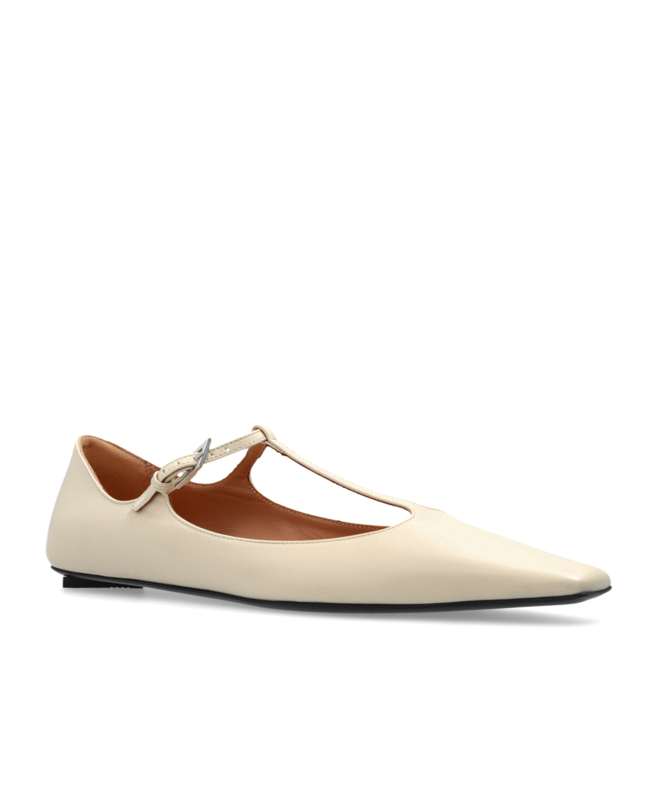 Attico Juno Ballerina Pointed Toe T-strap Flat In Neutral