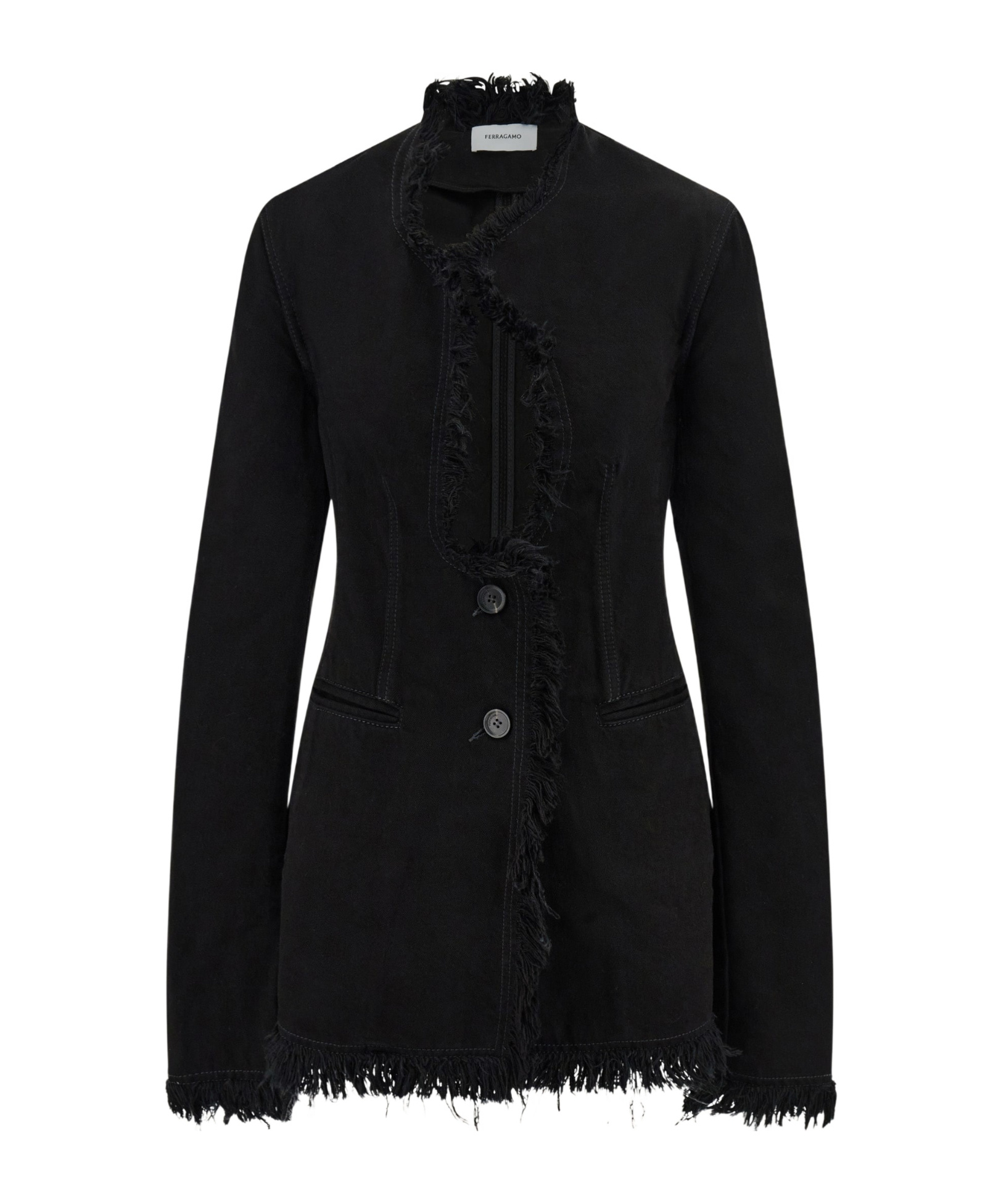 Ferragamo Cotton Blazer With Fringe Detail In Black
