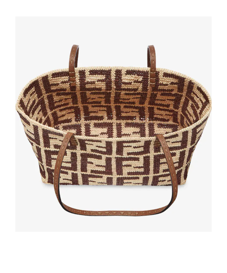 Fendi Brown Ff Raffia Crochet Shopper With Pouch In Brown