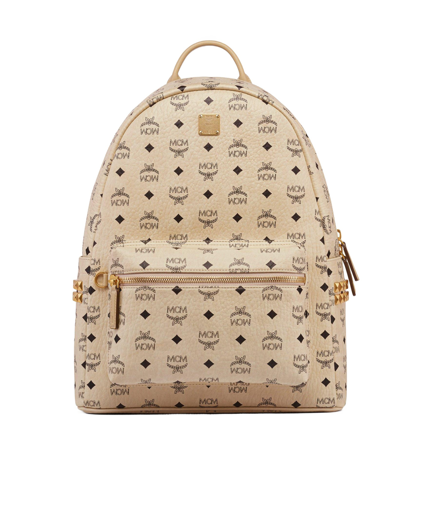 Mcm Stark Side Studs Backpack In Visetos In Sand