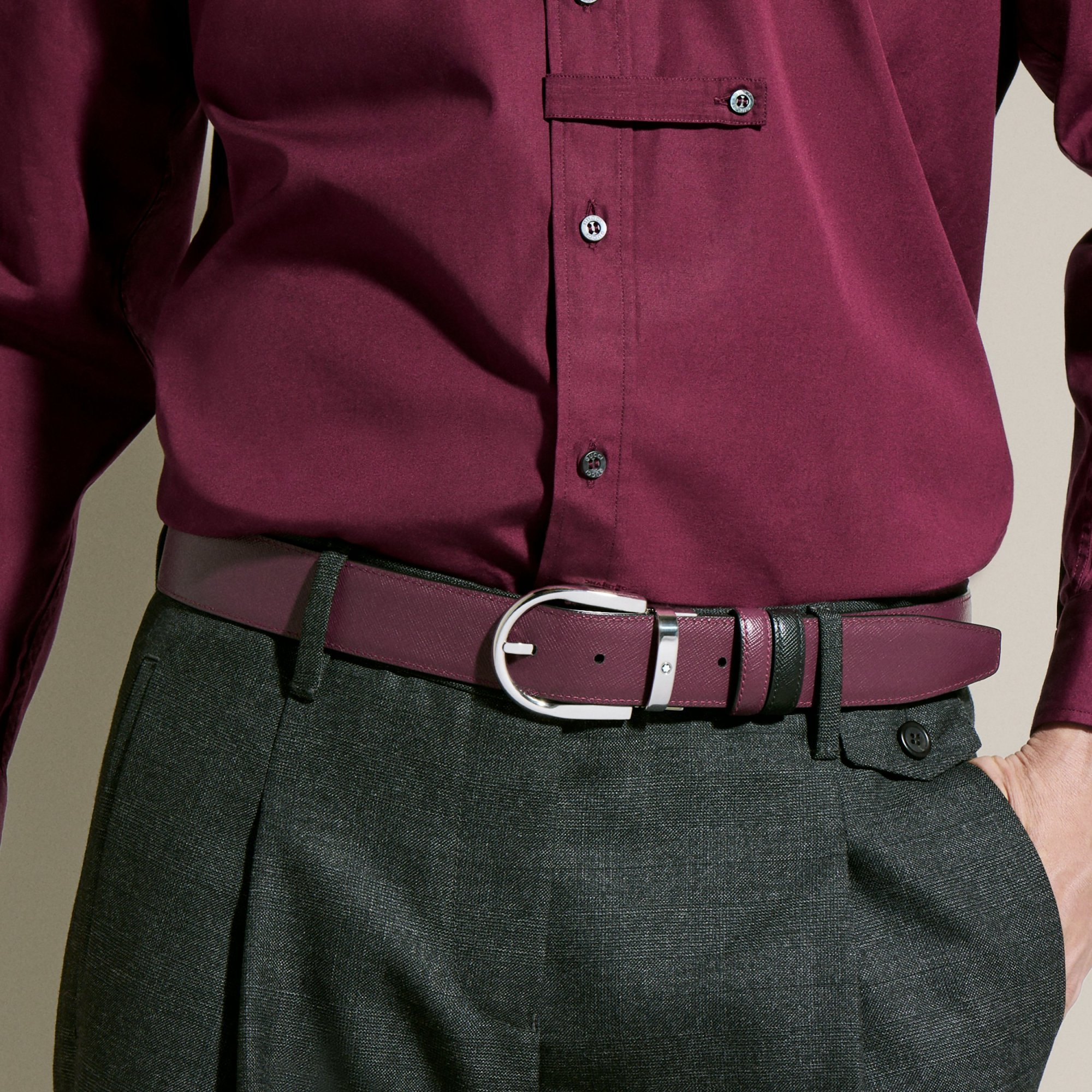 Montblanc Horseshoe Buckle Black/cassis 35mm Reversible Leather Belt