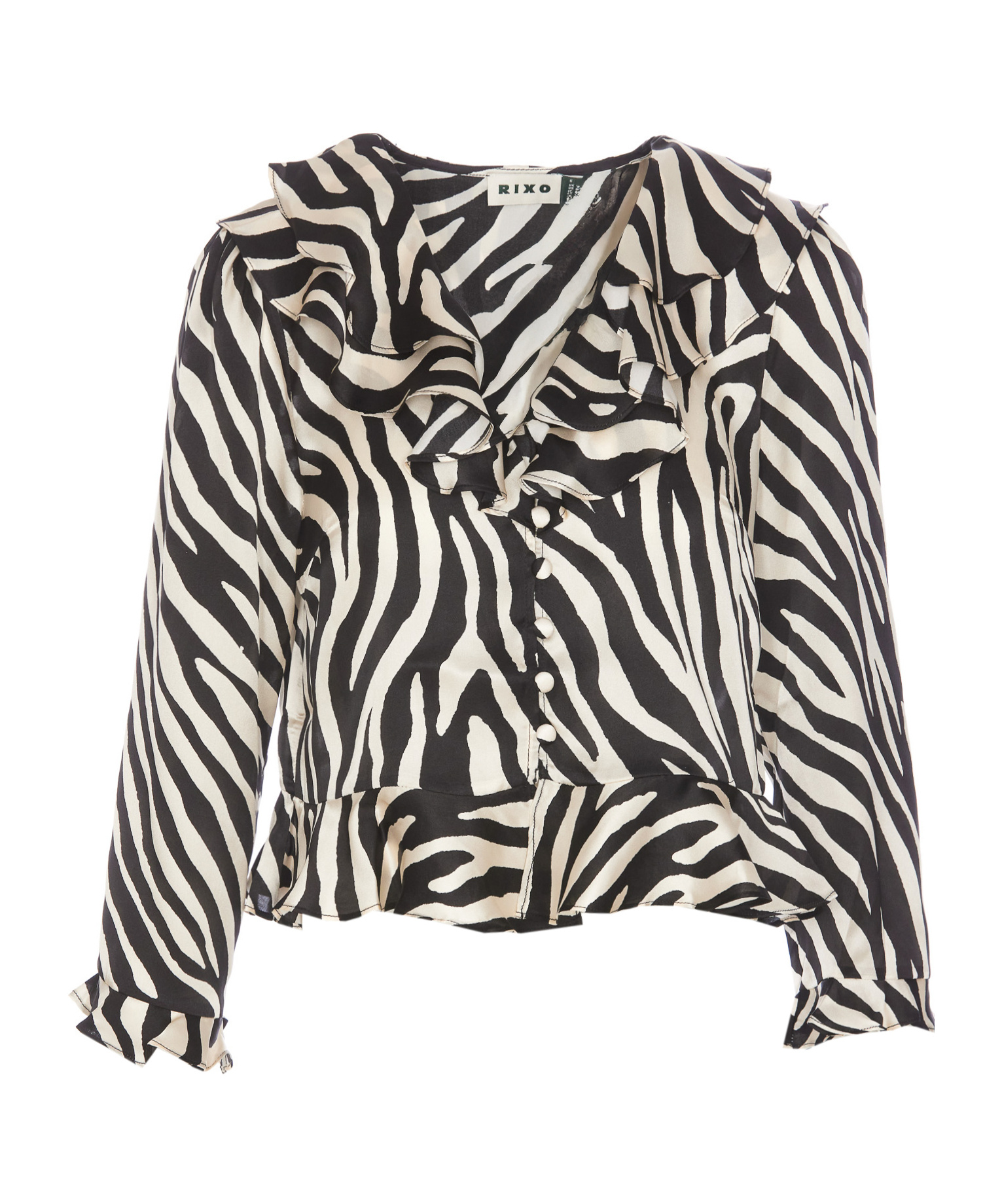 Shop Rixo London Rixo Atlas Zebra Printed Ruffled Blouse In Black