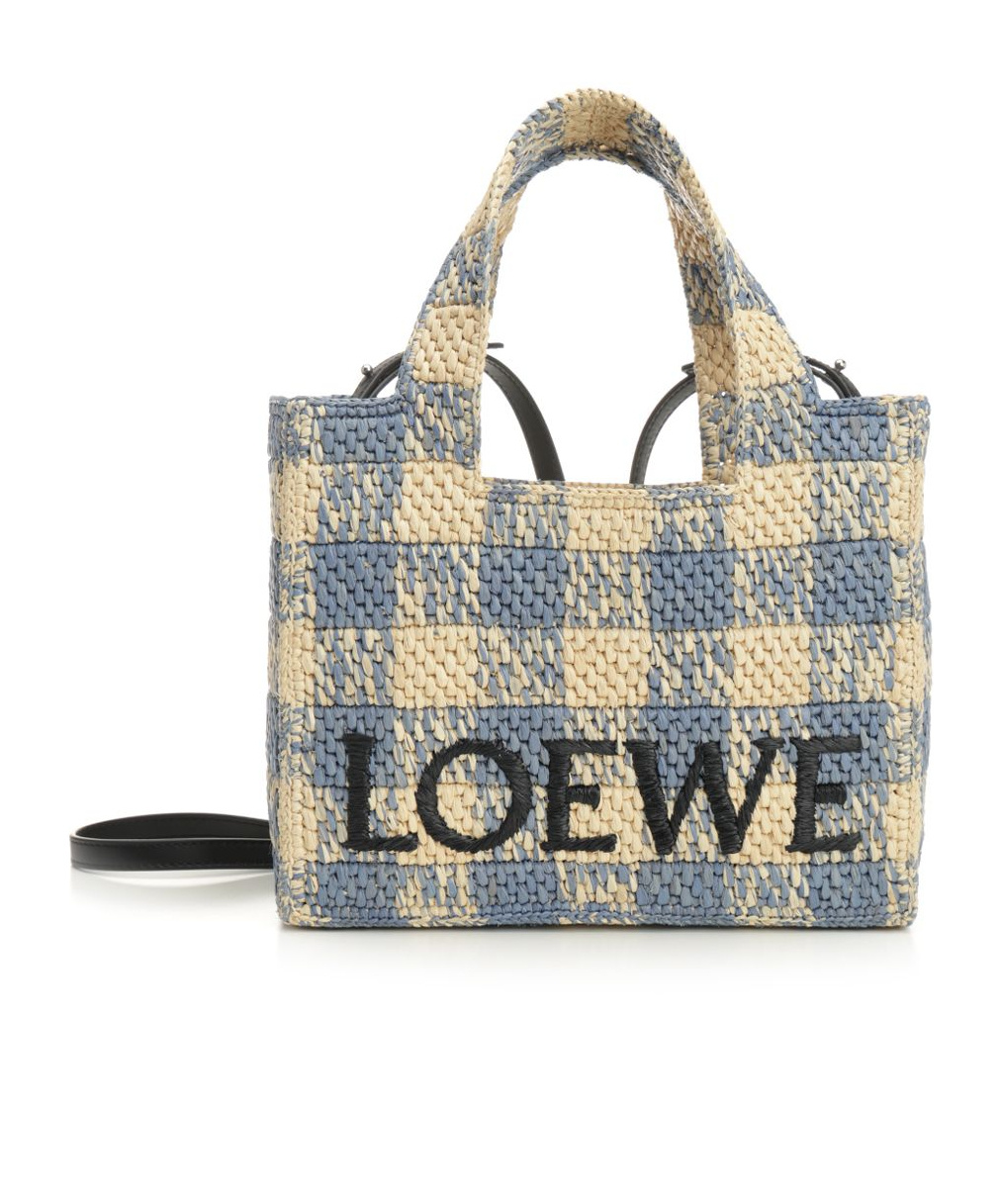 Loewe Small Tote Bag In Gingham Raffia In Multicolor