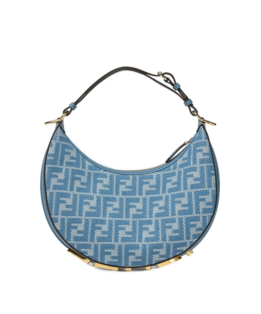 Fendi Mini Bag With Denim-effect Ff Jacquard In Blue
