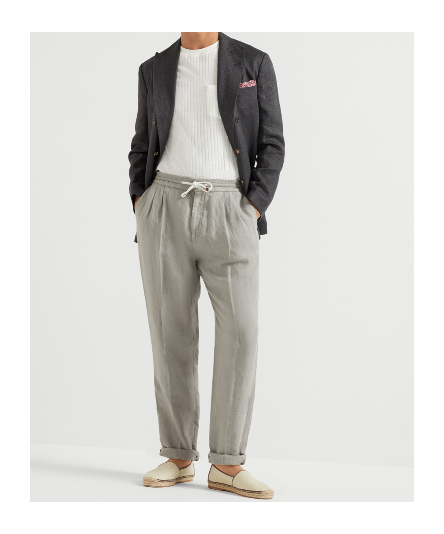 Brunello Cucinelli Drawstring-waistband Tapered Trousers In Gray