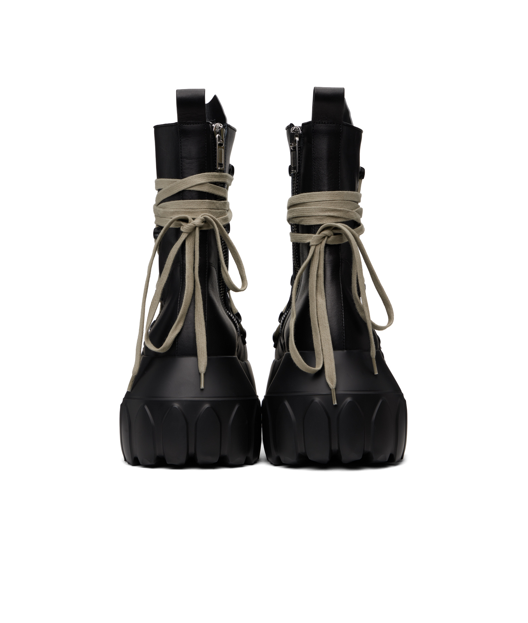 Rick Owens Black Hollywood Megalace Mega Tractor Boots In Black