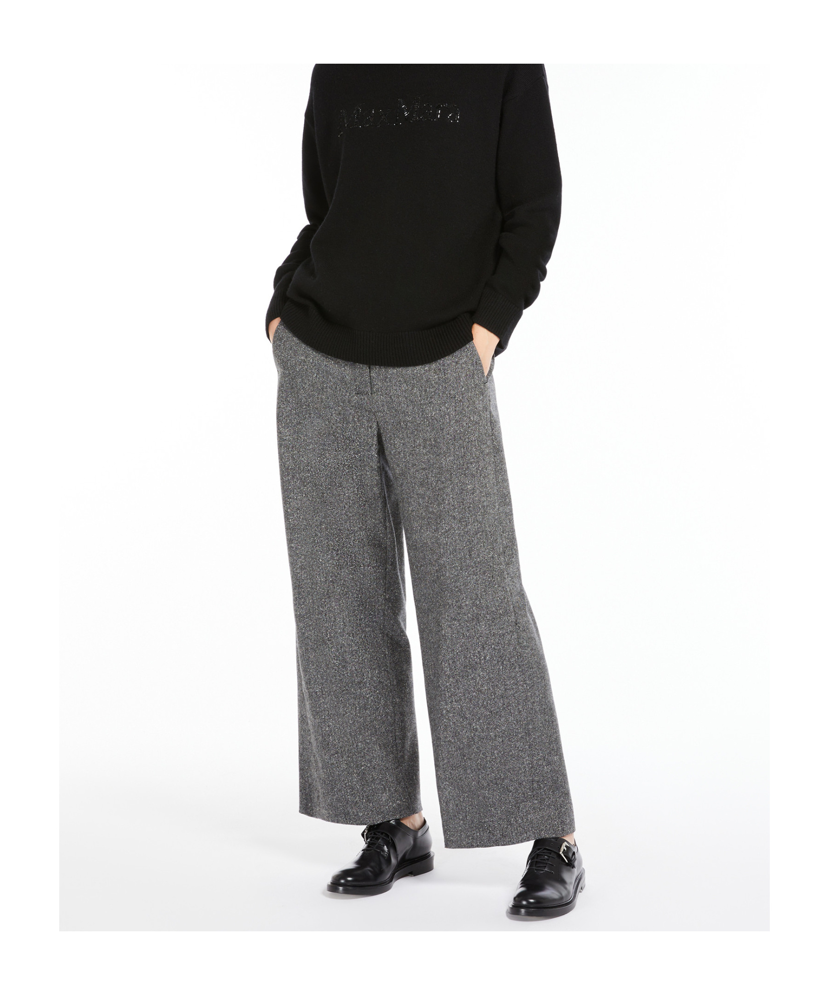 Max Mara Wool Wide-leg Sweatpants In Gray