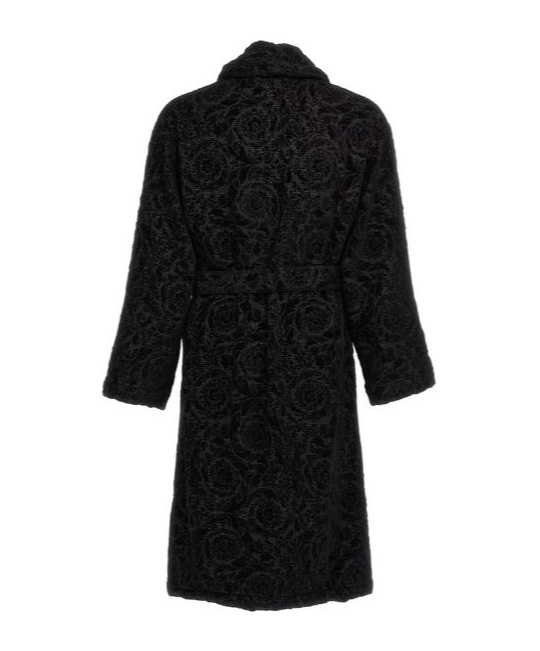Versace Baroque-jacquard Cotton Blend Robe In Black