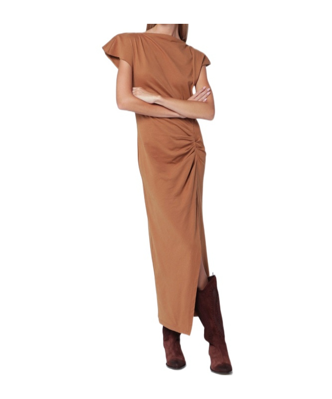 Isabel Marant Nadela Asymmetric Gathered Cotton-jersey Maxi Dress In Gold