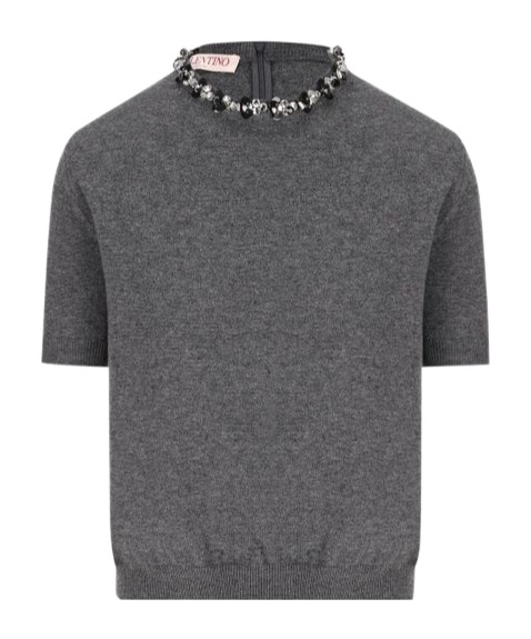 Valentino Gem-embellished Sweater In Gray