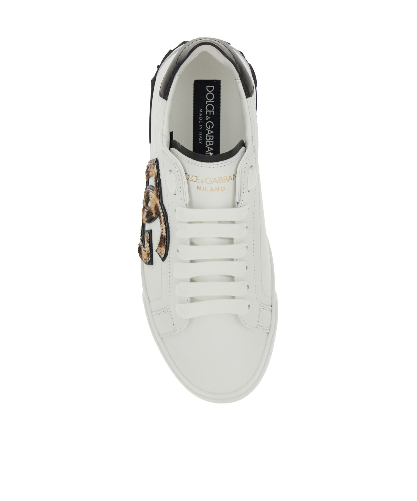 Dolce & Gabbana White Low Top Sneaker With Animal-motif Logo In Leather Woman In White
