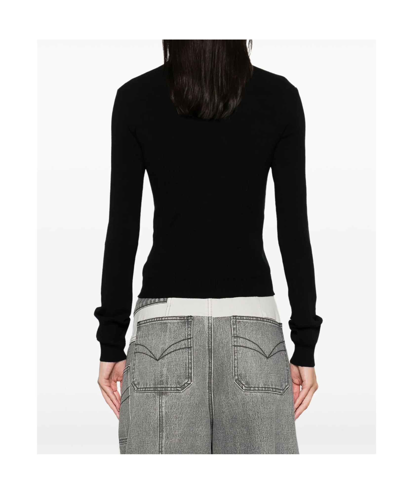 Off-white Logo-stripe Mock-neck Top In Black