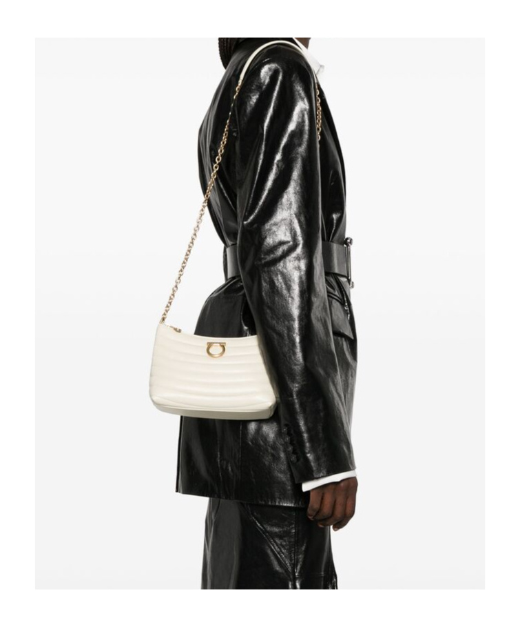 Ferragamo Mini Zipper Shoulder Bag In White