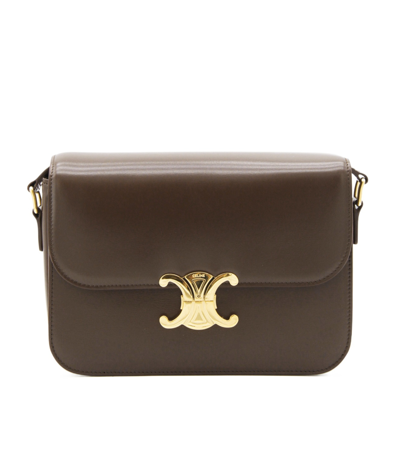Shop Celine Classique Triomphe Bag In Shiny Calfskin In Brown
