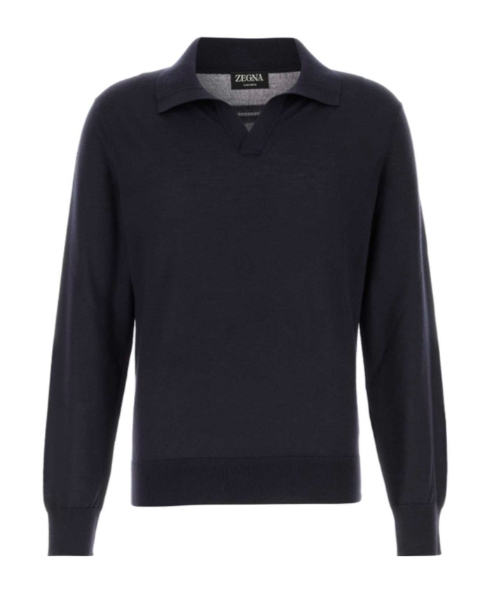 Zegna Midnight Cashmere Blend Polo Shirt In Black