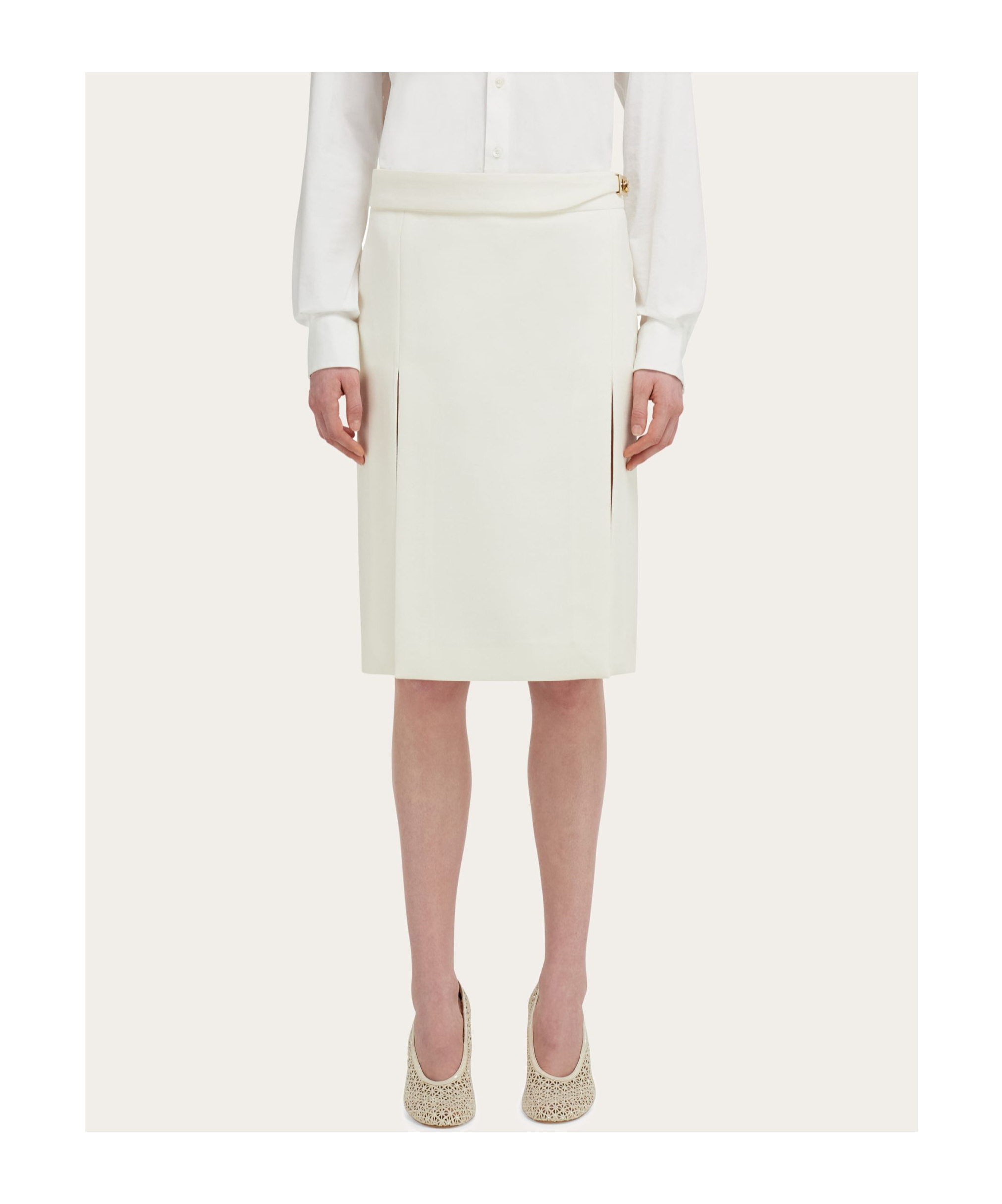 Ferragamo High Slit Pencil Skirt In Neutral