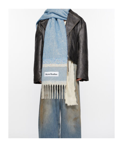 Acne Studios Fringed Logo Scarf In Blue