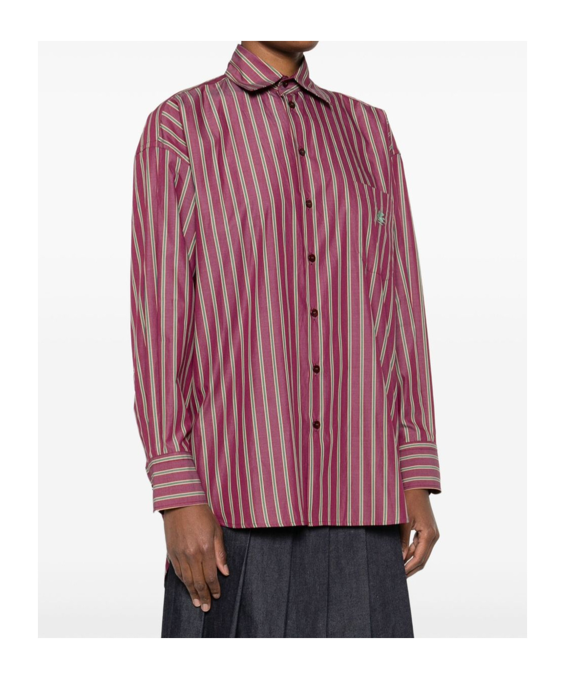 Etro Striped Cotton Shirt Long Sleeves In Pink