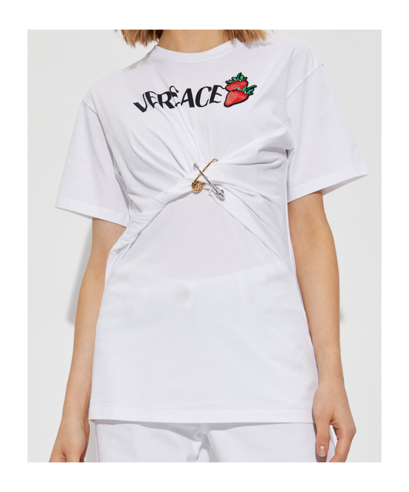 Versace Safety Pin Embroidered T-shirt In White
