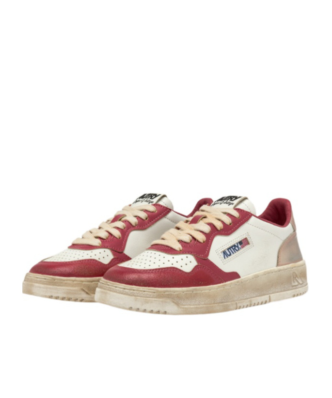 Autry 'super Vintage' Red Sneakers With Logo Patch On The Tongue And Distressed Effect In Nude