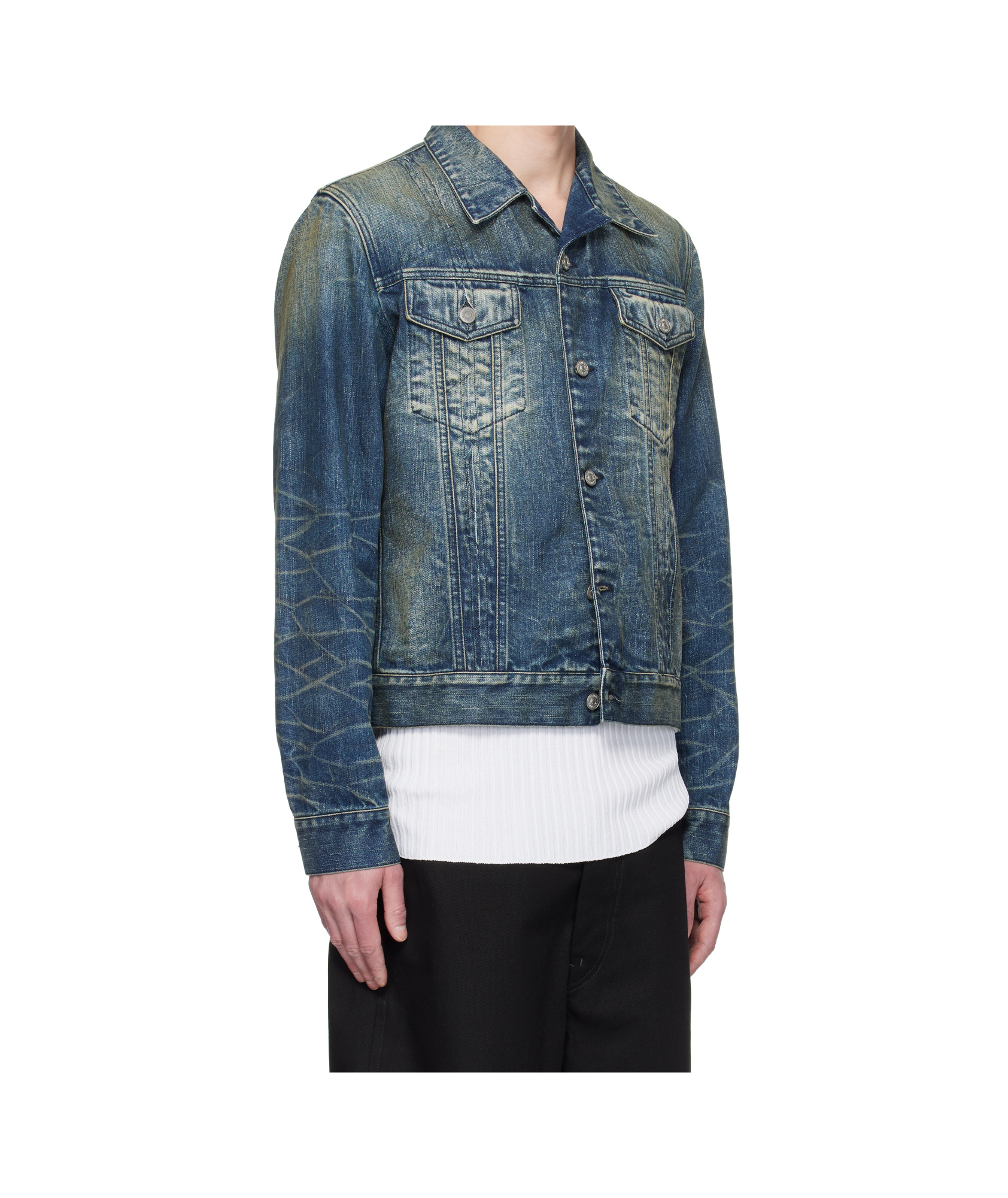 Mm6 Maison Margiela Men's Paint Splashed Denim Jacket In Blue