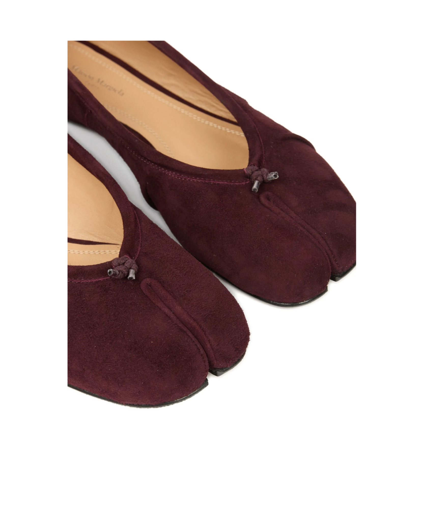 Maison Margiela Split Toe Suede Ballerina Shoes With Bow In Brown