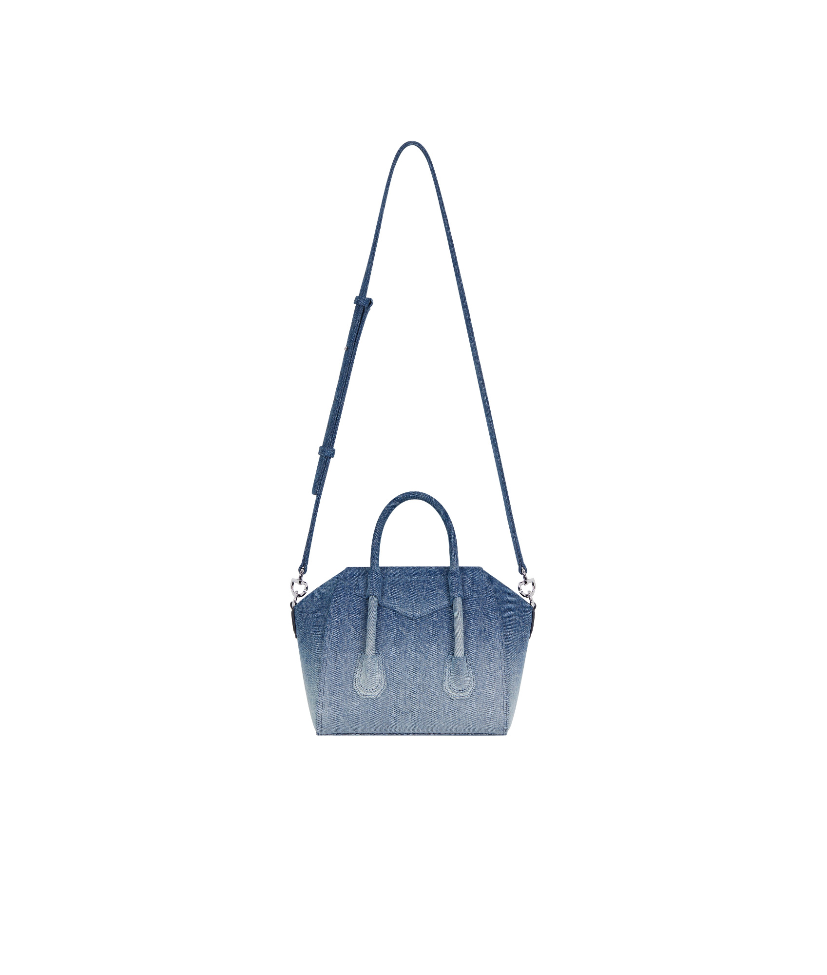 Givenchy Mini Antigona Lock Denim Top Handle Bag In Medium Blue