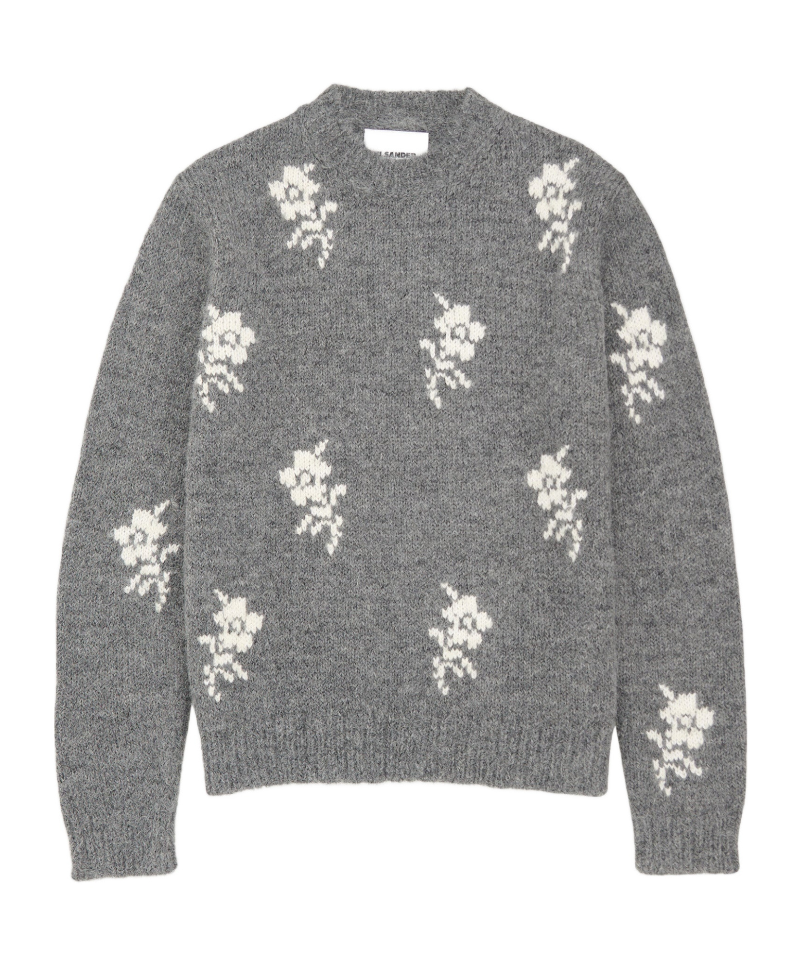 Jil Sander Alpaca Blend Sweater Embroidered Flowers In Gray