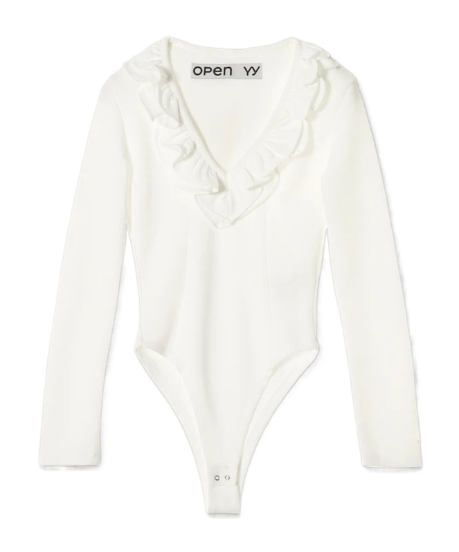 Open Yy Ruffled Bodysuit In White