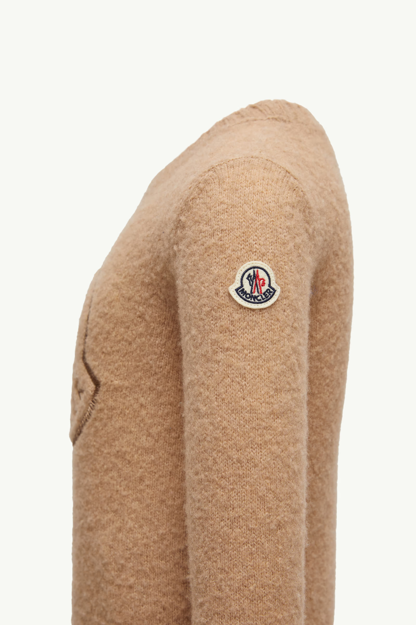 Moncler Embroidered Logo Wool Blend Jumper In Brown
