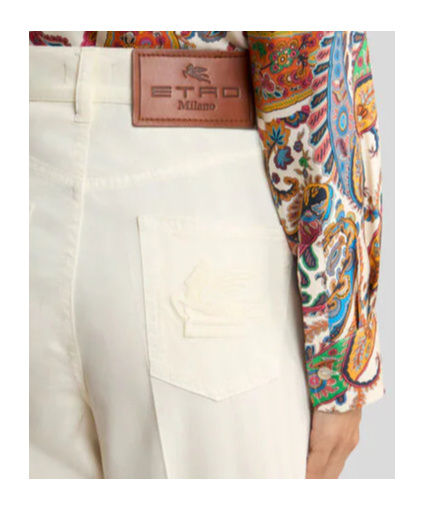 Etro Flared Stretch Cotton Denim Jeans With Pegaso Buttons In Neutral