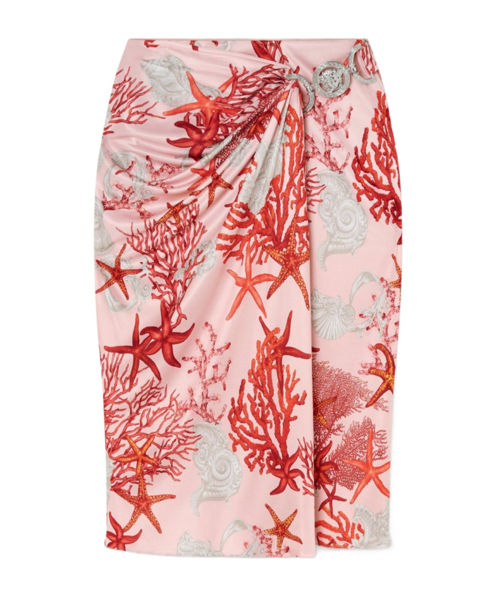 Versace Sea Life-print Midi Skirt In Pink
