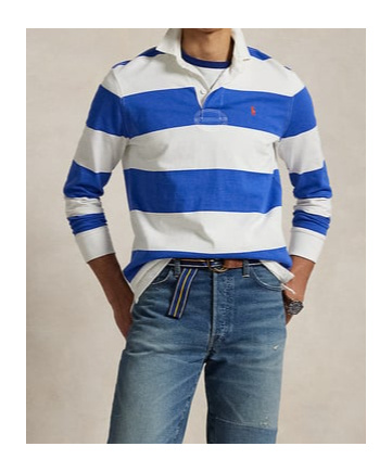 Polo Ralph Lauren Blue Polo Shirt With Pony Embroidery On The Front And All-over Striped Motif In Cotton Man In White