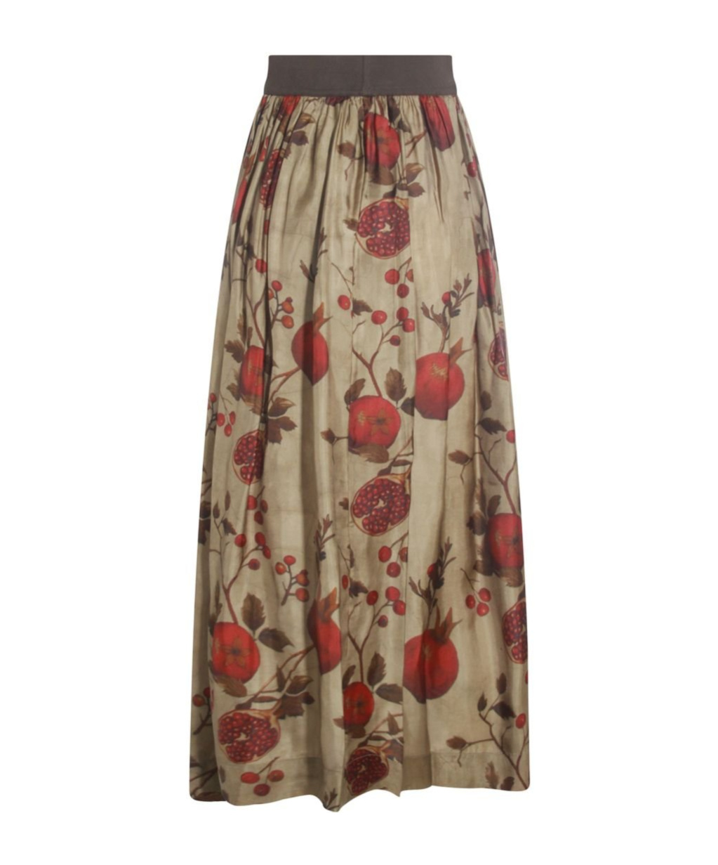 Uma Wang Elastic Waistband Floral Print Maxi Skirt In Brown