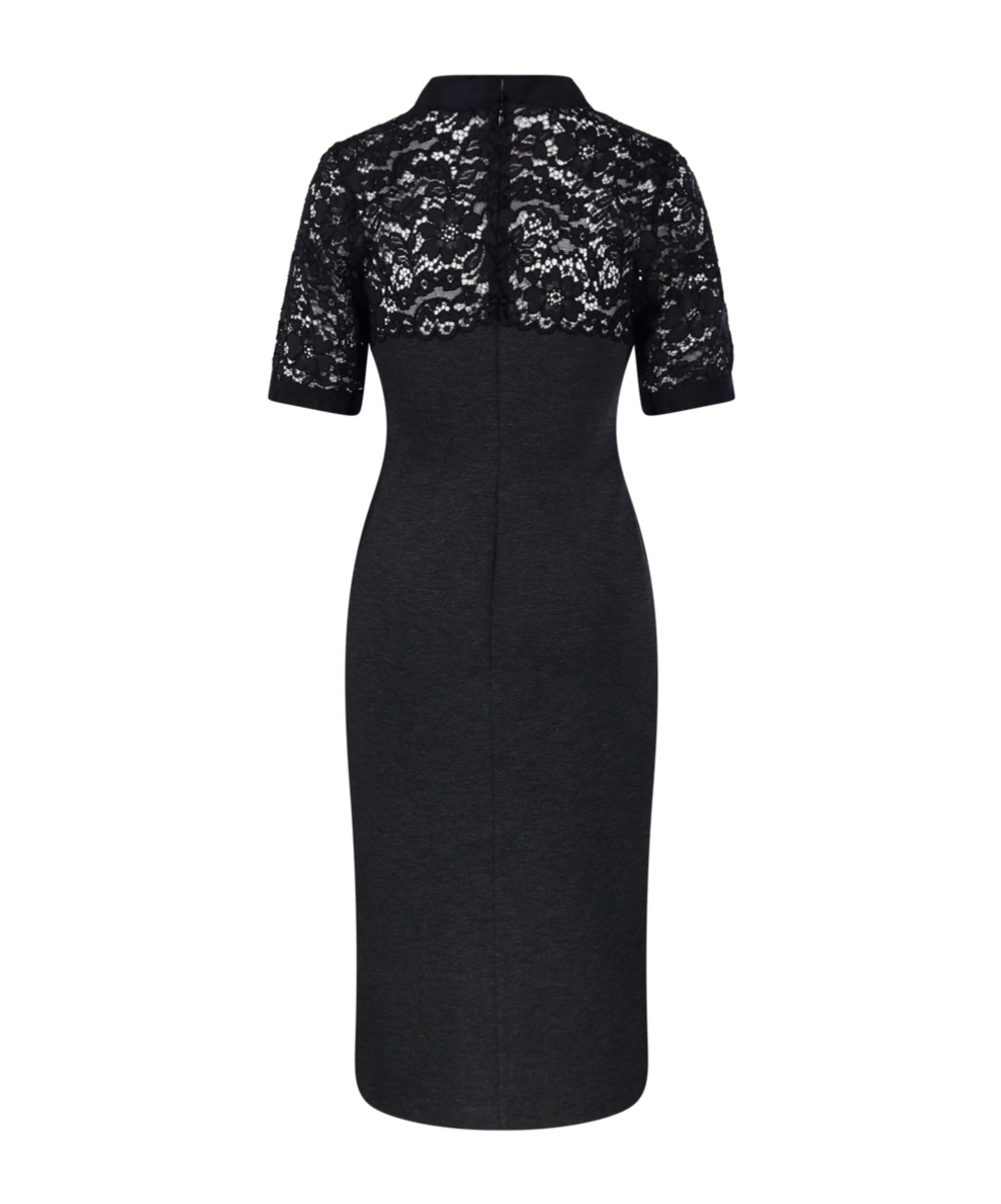 P.a.r.o.s.h Short Sleeve High Neckline Lace Detailing Dress In Black