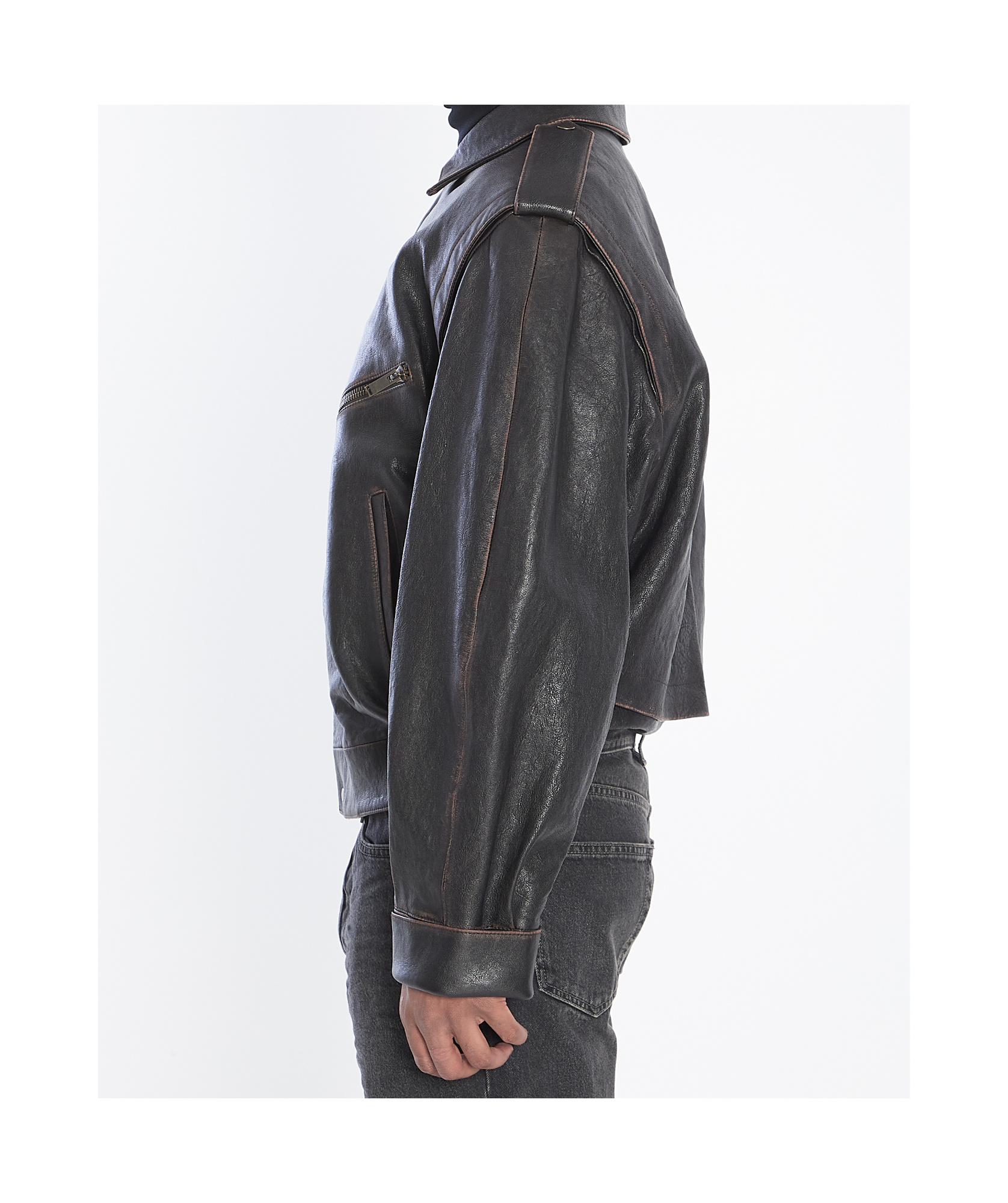 Saint Laurent Brown Jacket With Lived Effect And Front Welt Pockets In Leather Man In Black