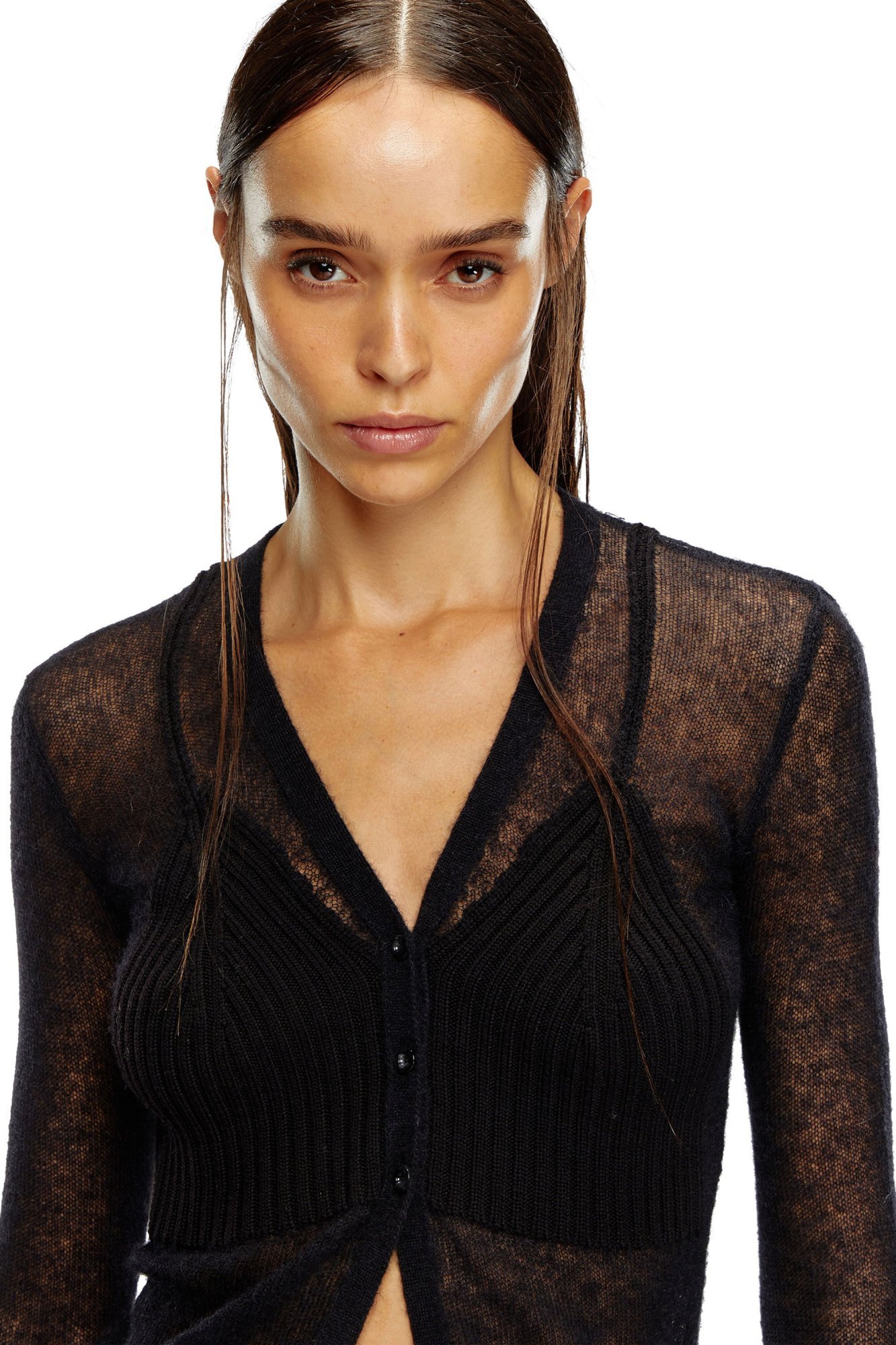 Diesel M-arina Semi-sheer Cardigan In Black