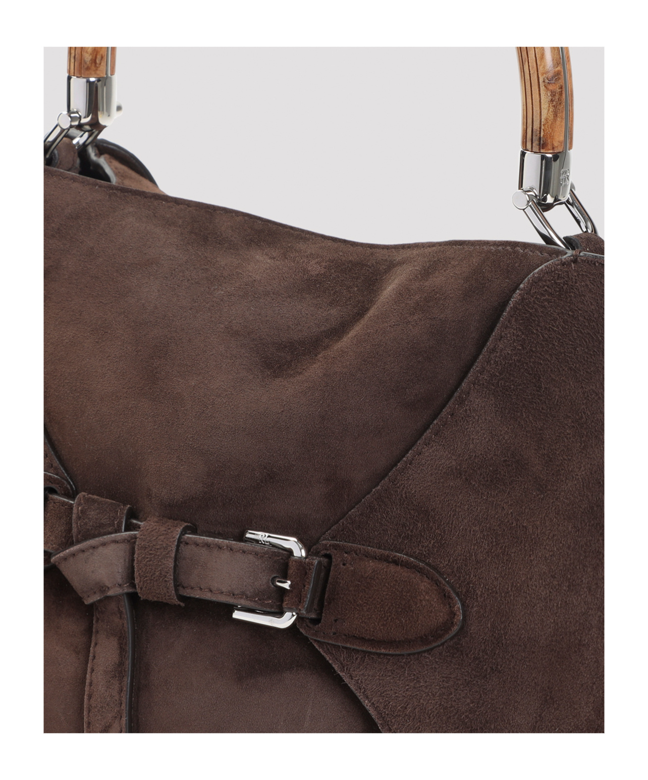 Ralph Lauren Structured Suede Bucket Bag With Bamboo Handle In Black