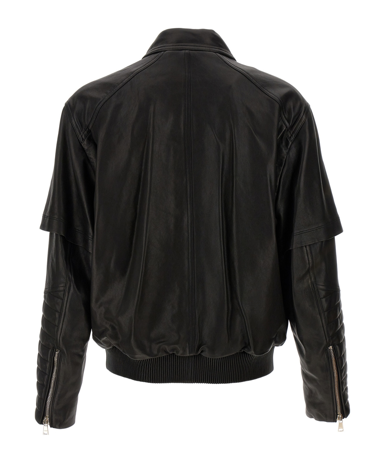 Shop Balmain Layered Leather Jacket In Black