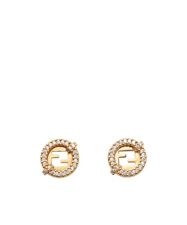 Fendi Everround Metal Earrings With Rhinestones In Gold