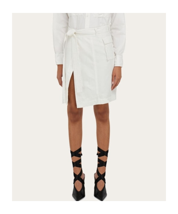 Ferragamo Wrap-front Cotton-blend Knee-length Skirt In White