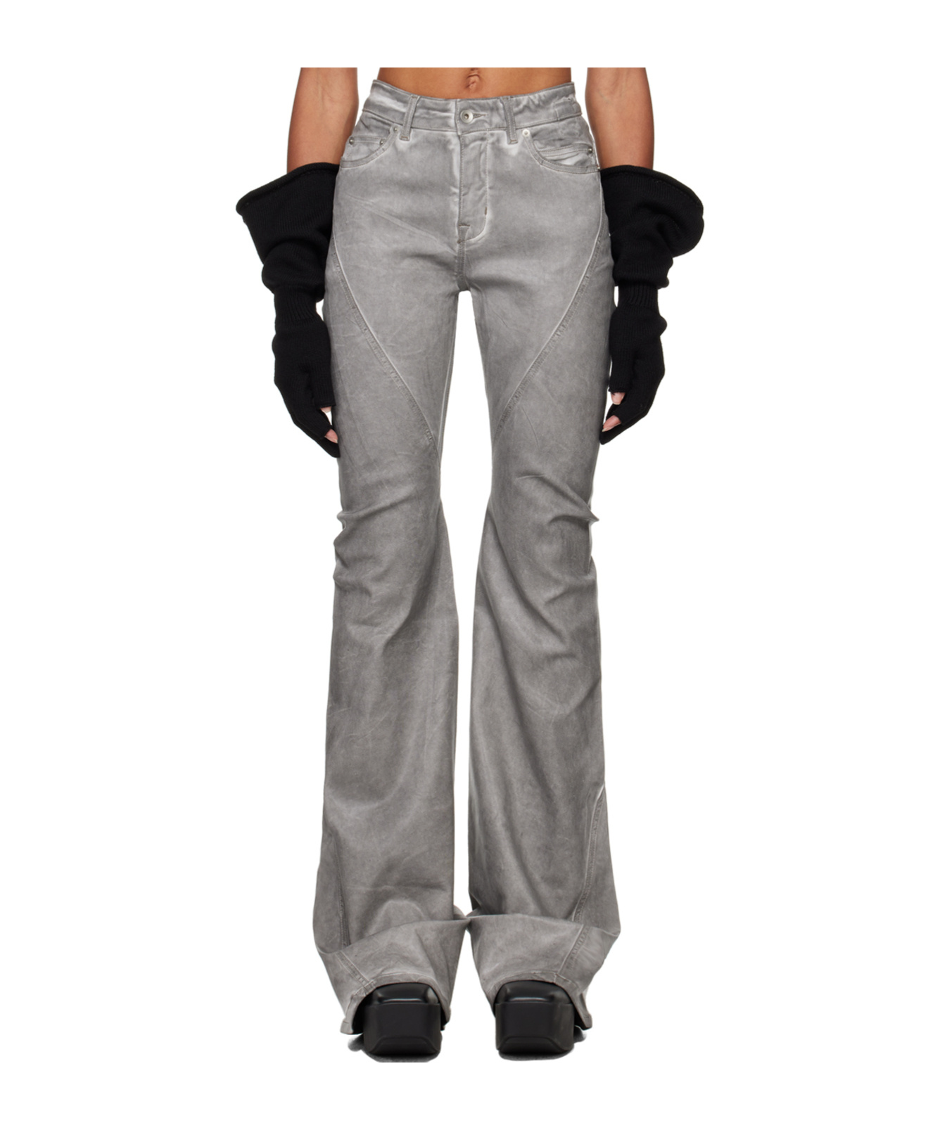 RICK OWENS DRKSHDW DIAGONAL CUT FLARED JEANS