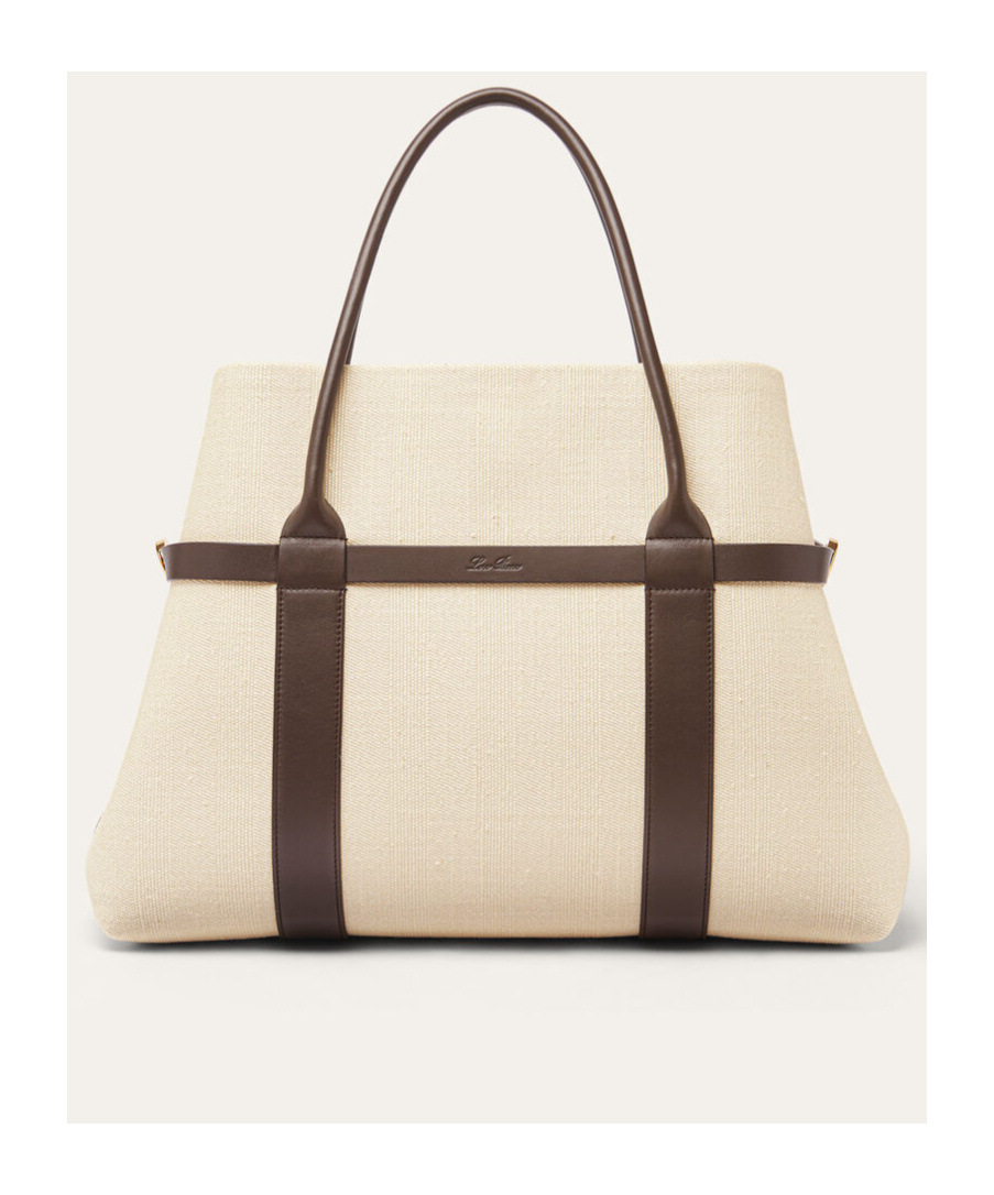 Loro Piana Ghiera Shopper Large Handbag In Cream Yellow Amber-dark Chocolate Licorice/sun Gold