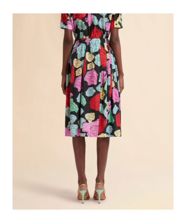 Marni Multicolor Midi Skirt With Elastic Waist And All-over Floral Motif In Cotton Woman