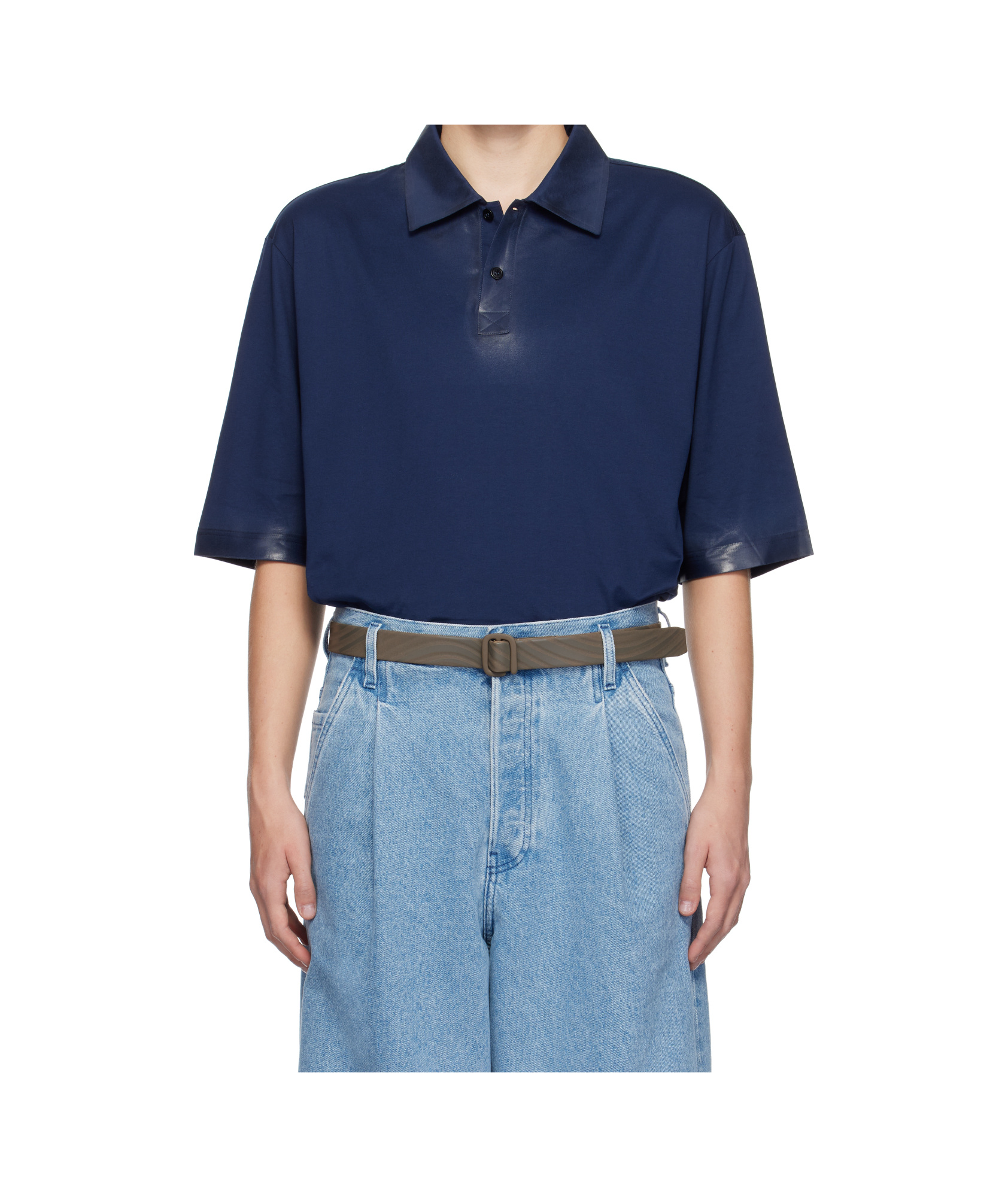 Marni Blue Waxed Polo In Blue