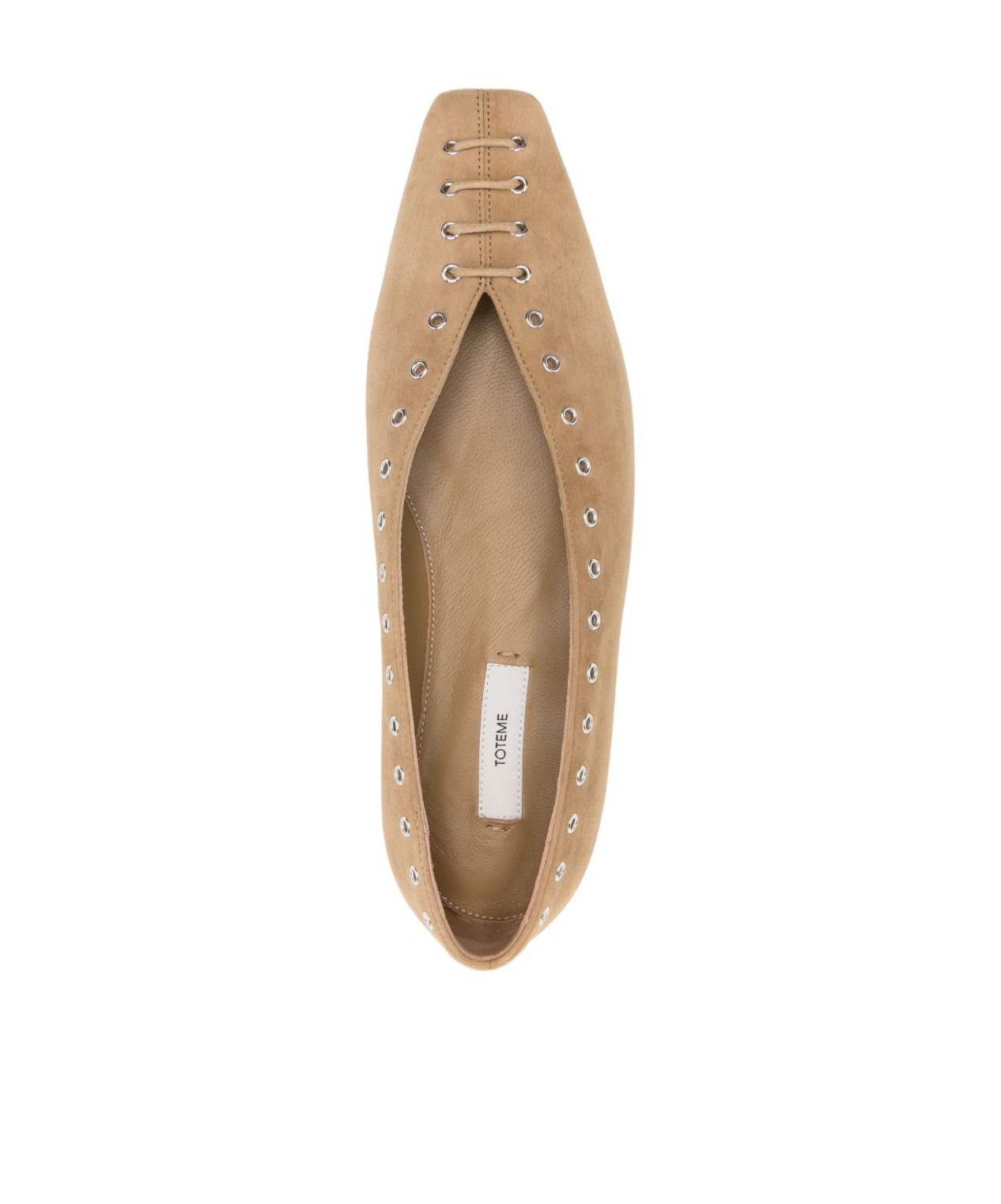 Totême Lace-up Eyelet-embellished Suede Ballet Flats In Nude