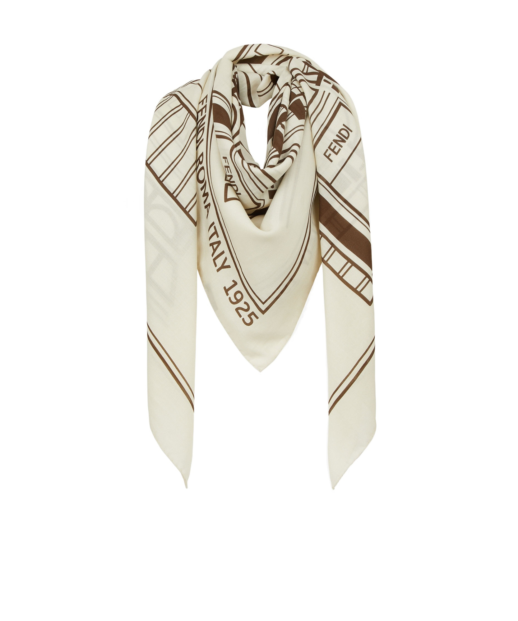 Fendi Architectural Print Lightweight Soft Square Shawl In White