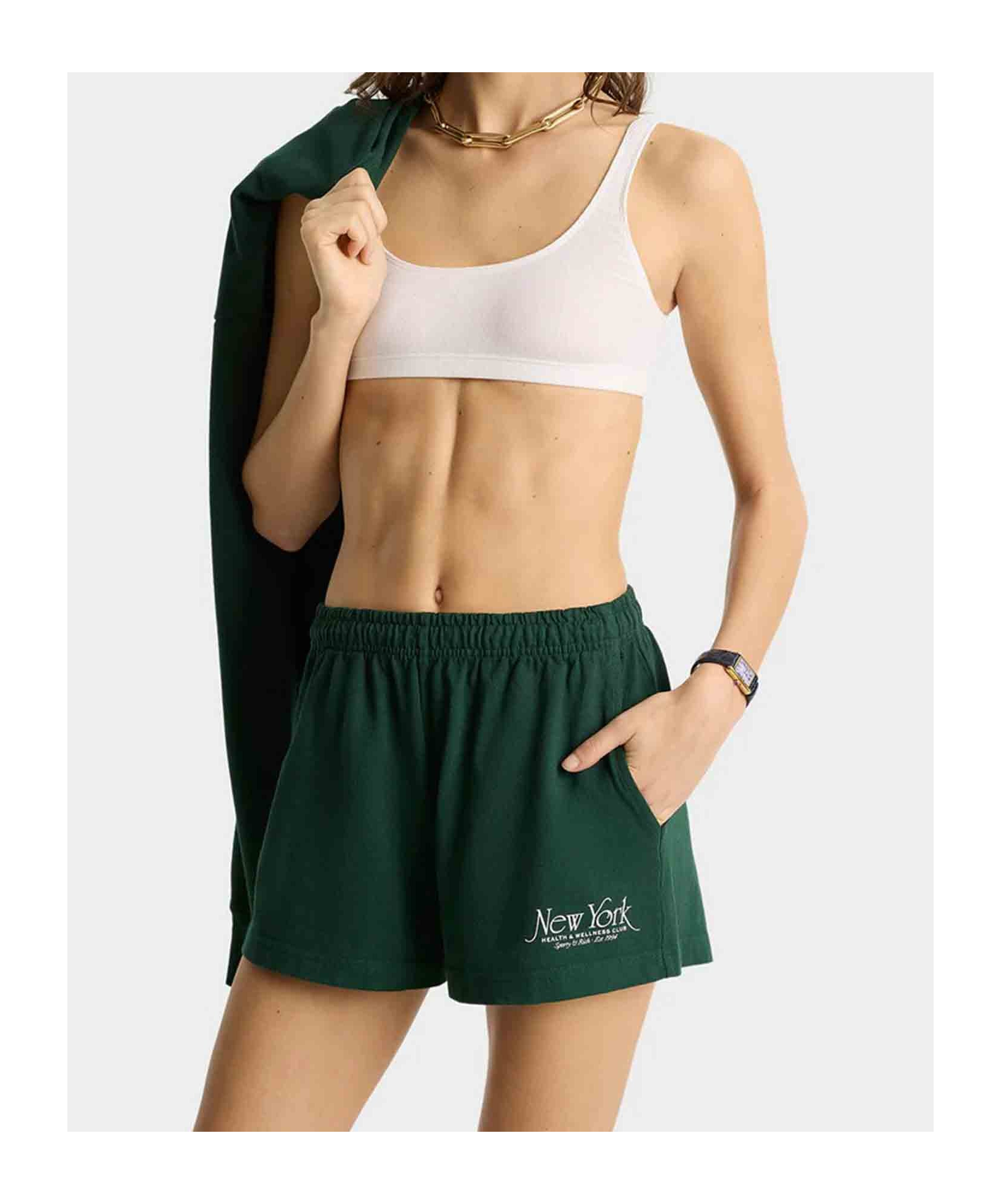 Shop Sporty And Rich Elastic Waist Shorts In Dark Green