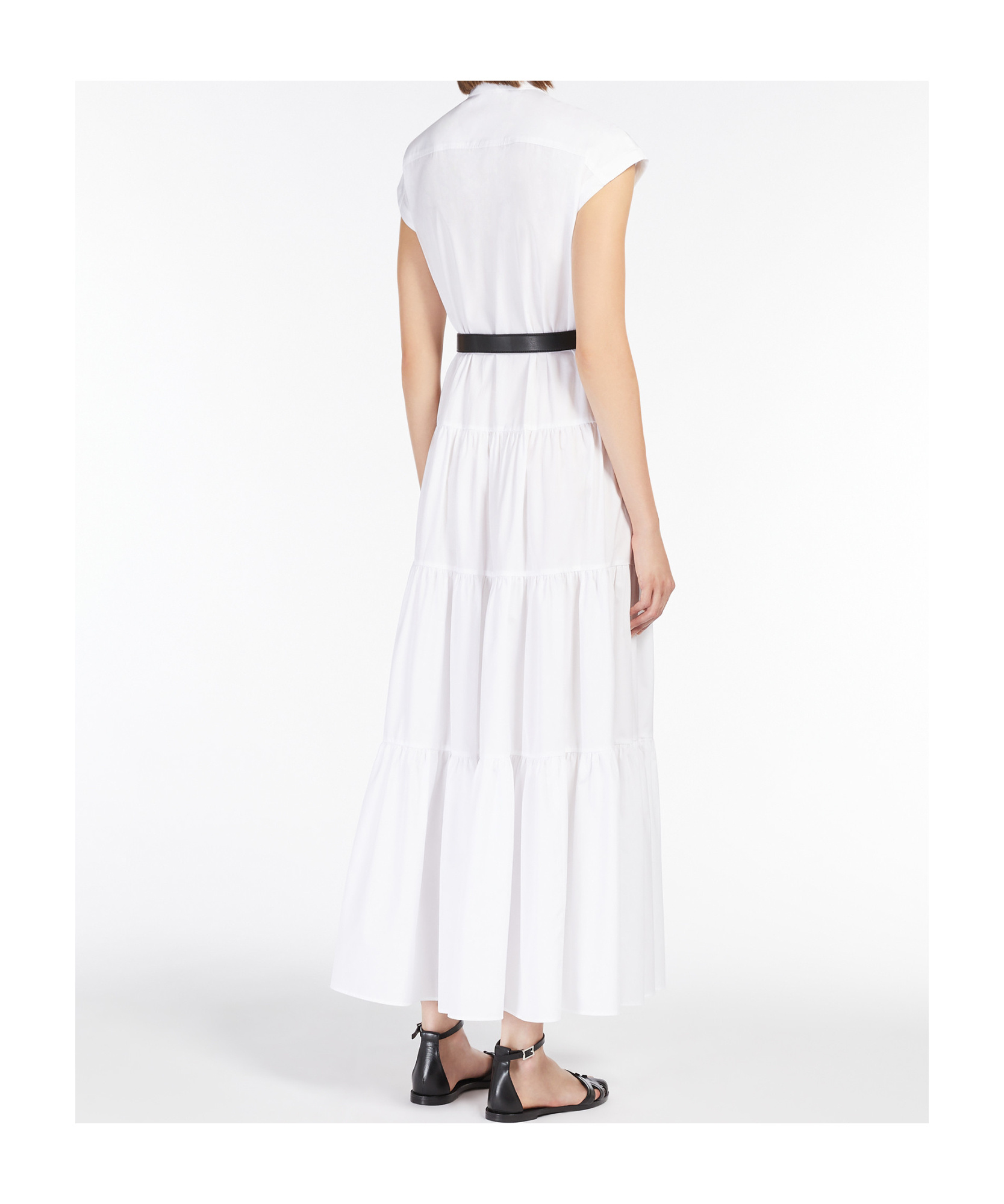 Max Mara Bairo Tiered Cap-sleeve Cotton Midi Dress In White