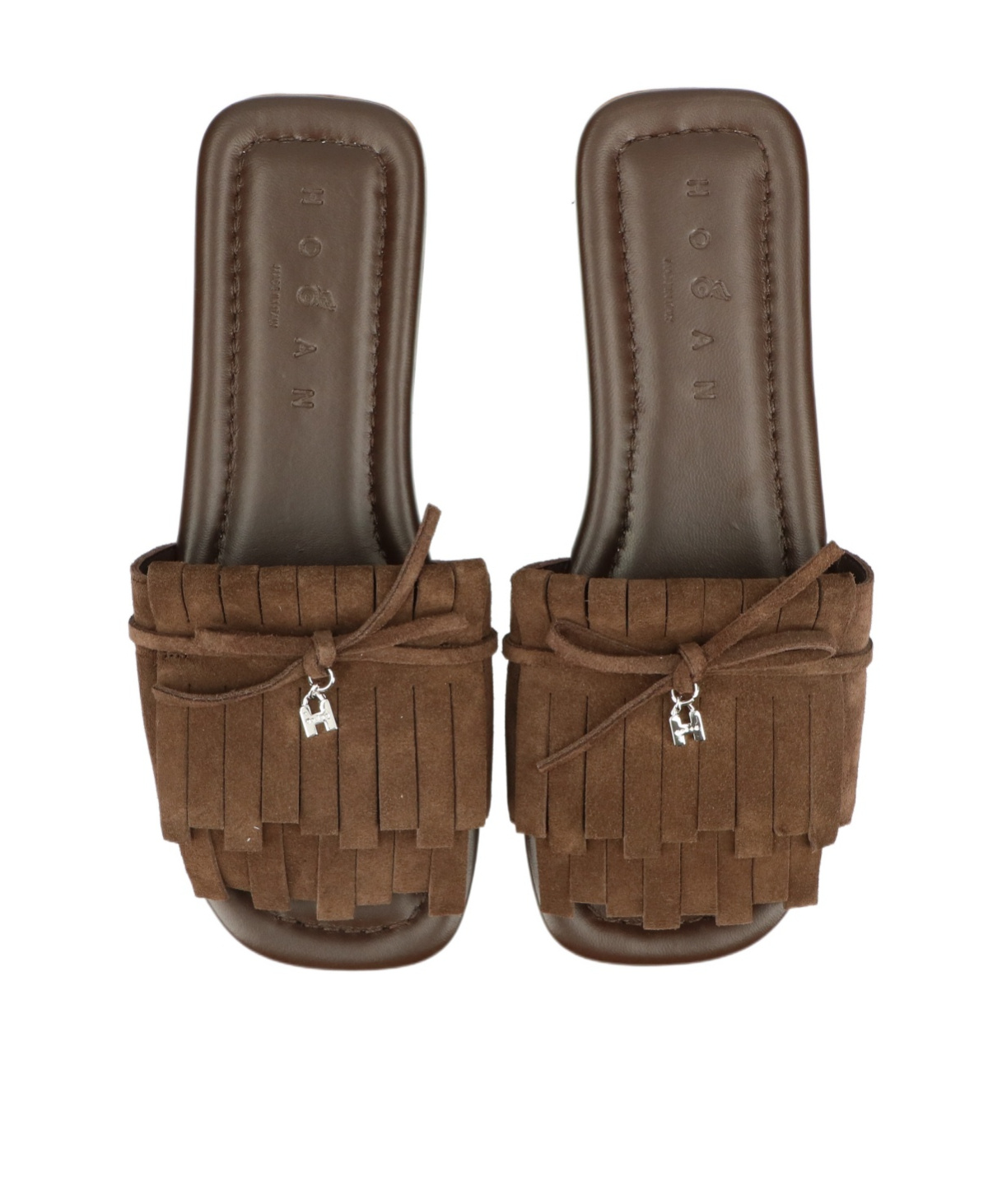 Hogan Fringe Detail Suede Sandals With Square Toe In Brown